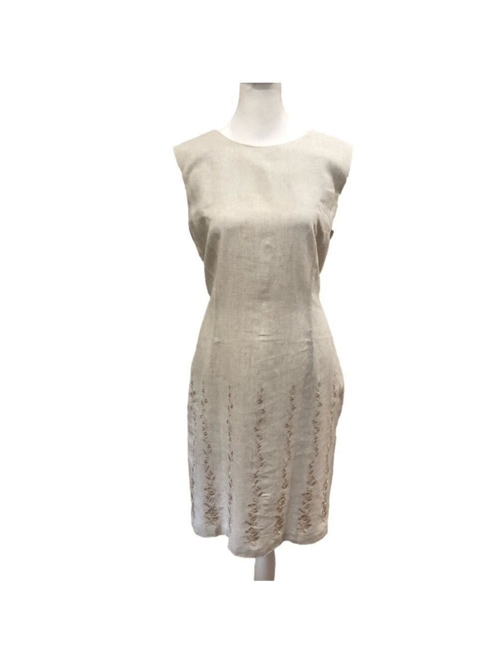 Bice linen blend sheath dress with embroidered embellishments. Sleeveless Size M